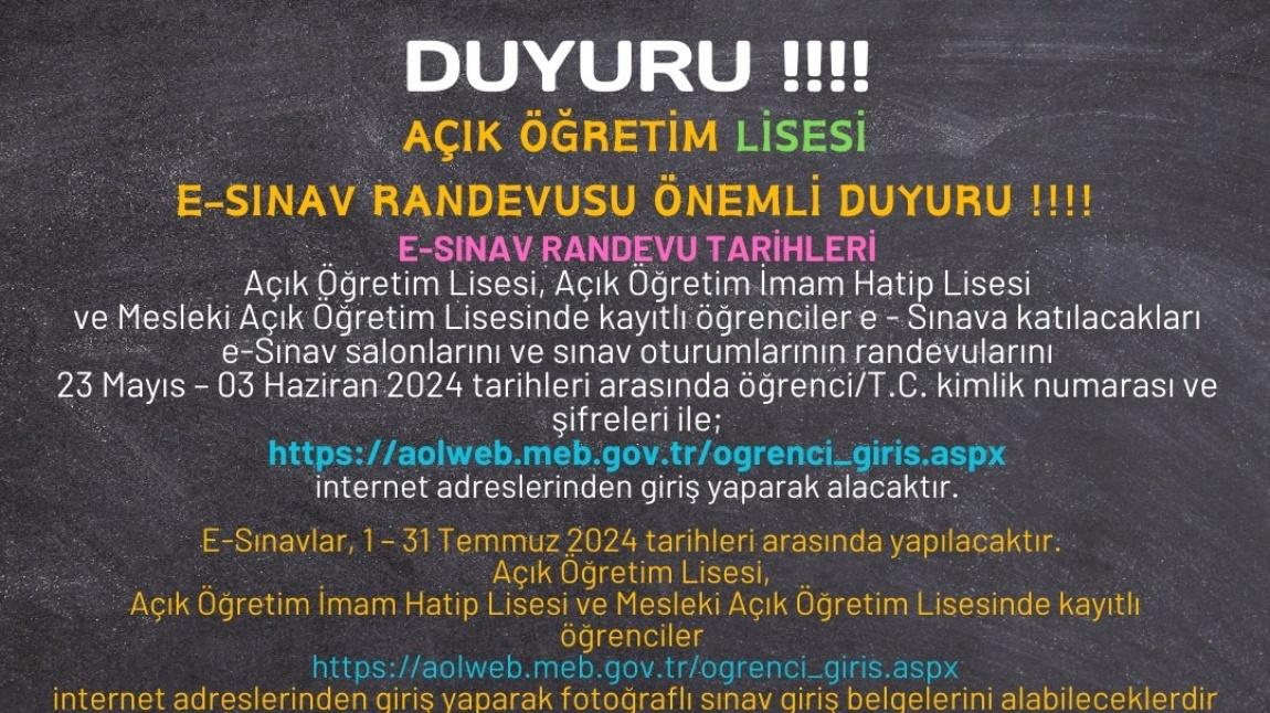 Açık Öğretim Kurumları 2023-2024 Eğitim ve Öğretim E-Sınav Duyuru