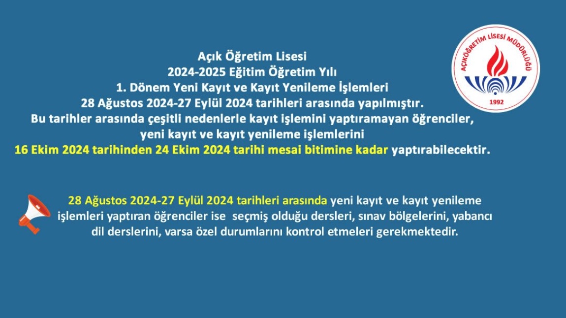 Açık Öğretim Lisesi ve Ortaokulu Sınav Duyurusu